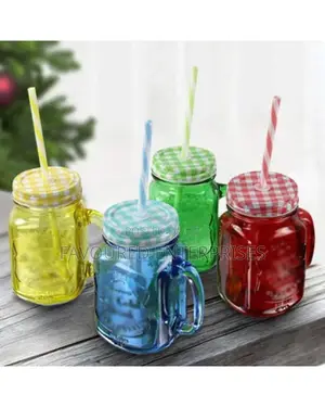 Mason Jar With Handle, Cover Reusable Straw