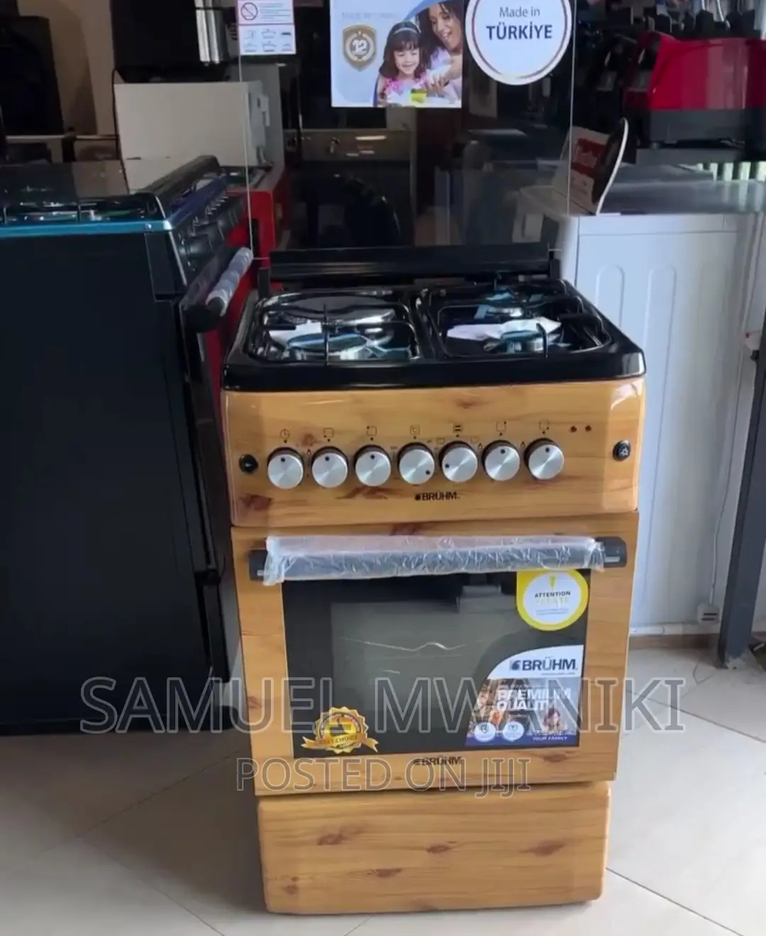 Bruhm 3 Gas Burners + 1 Hot Plate Cooker 60 X 60 Wood Color