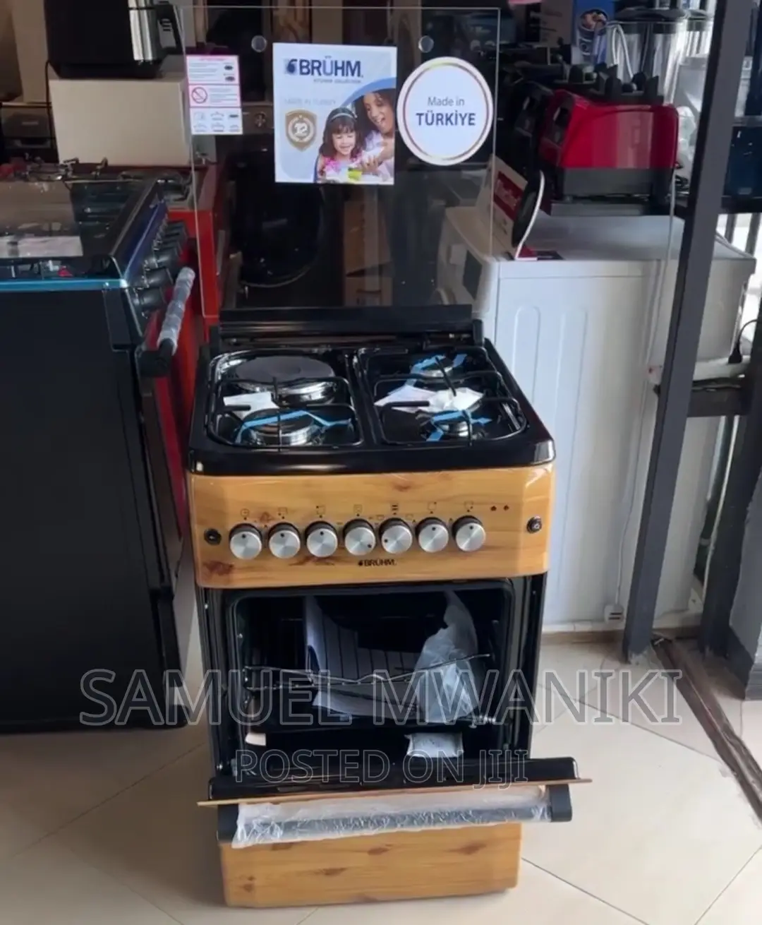 Bruhm 3 Gas Burners + 1 Hot Plate Cooker 60 X 60 Wood Color