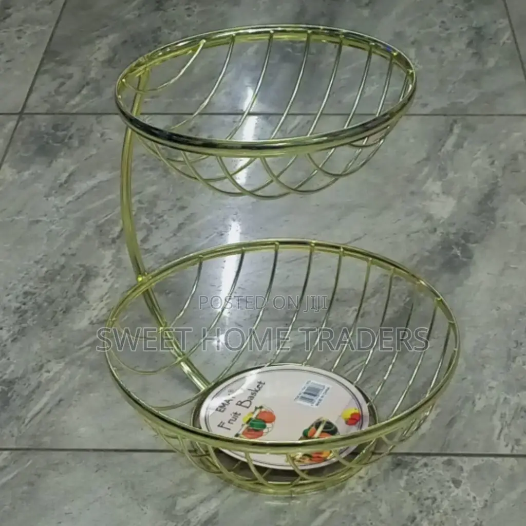 2 Layer Mettalic Gold Fruit Rack Rack