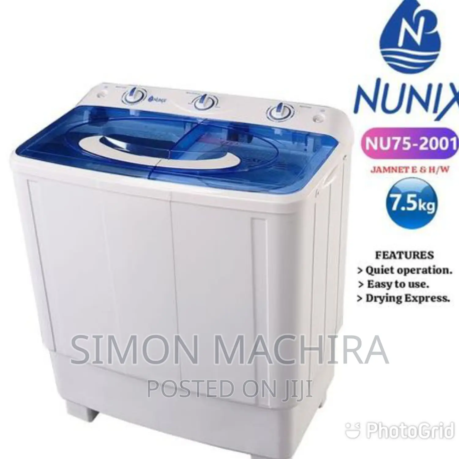 7.5kgs Washing Machine. Nunix.