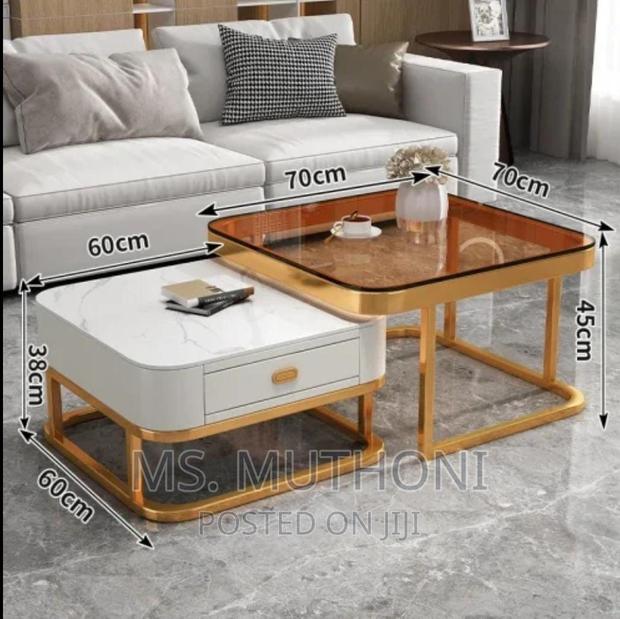 Square Glass Top Nesting Coffee Table Set + Storage Drawer - thumbnail 3