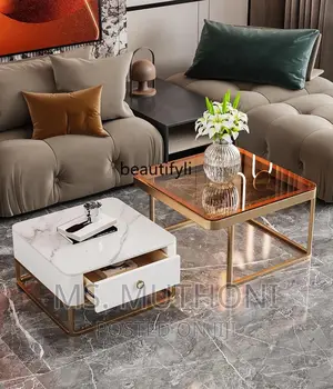Square Glass Top Nesting Coffee Table Set + Storage Drawer