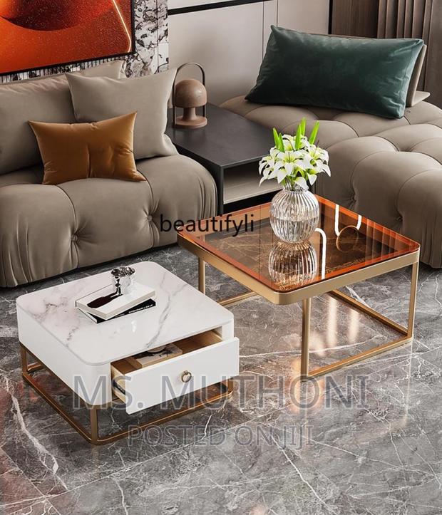 Square Glass Top Nesting Coffee Table Set + Storage Drawer - thumbnail 4