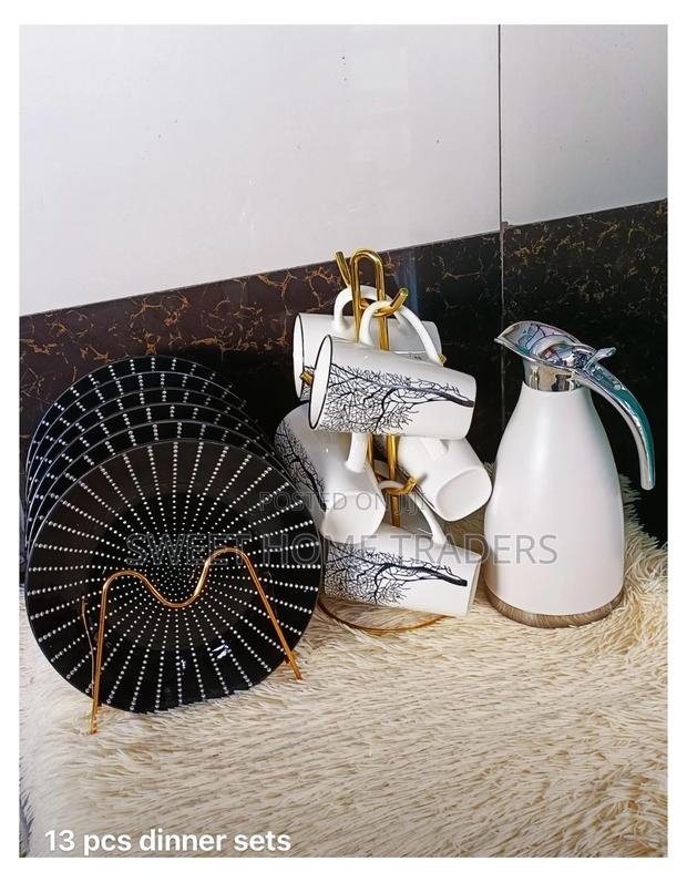 13pcs Ceramic Dinner Sets Plates, Cupsand Unbreakable Flask