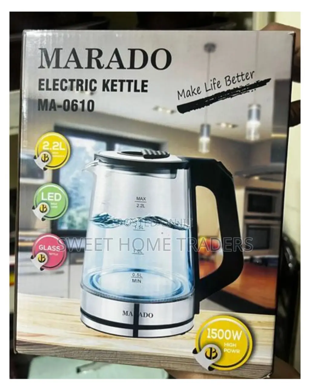 Marado Led Glass Kettle 2.2 Litres