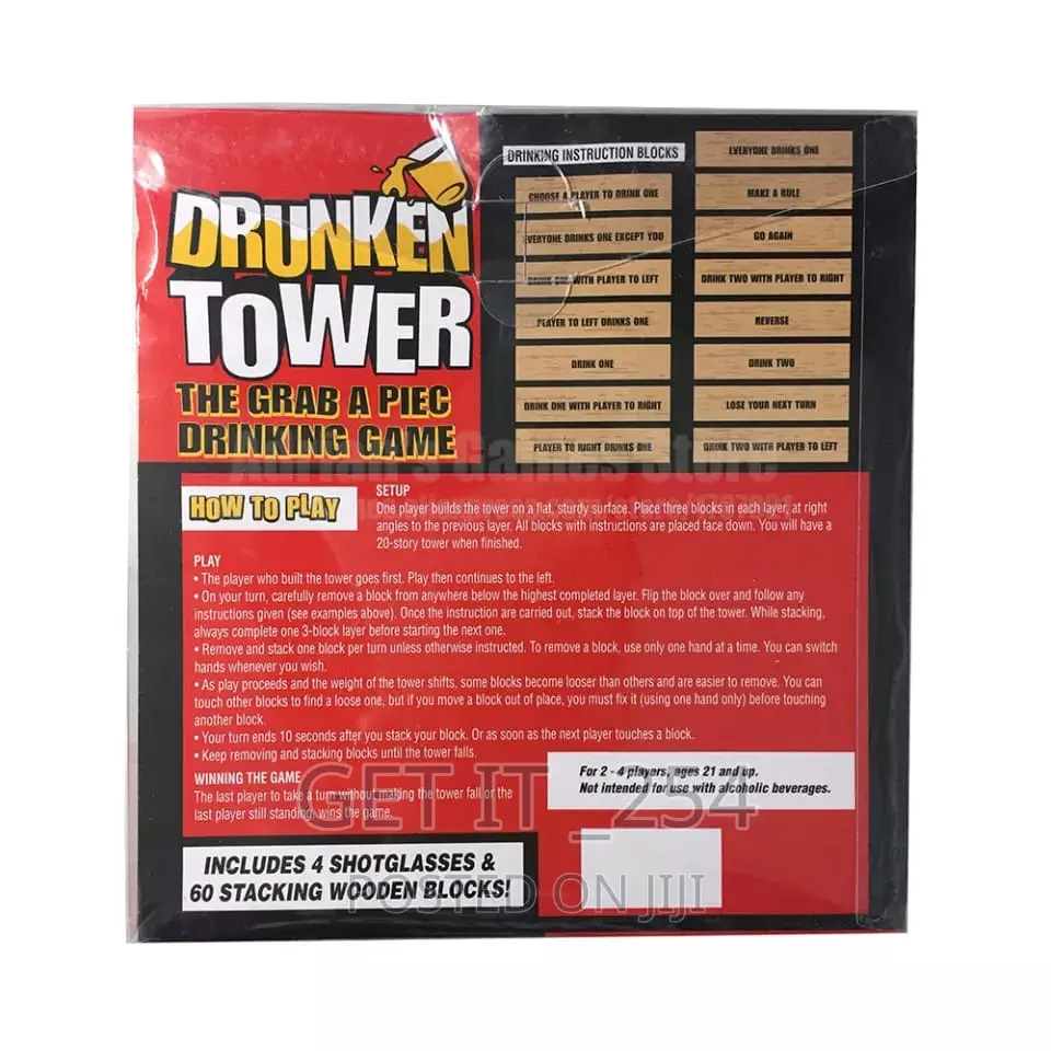 Drunken Jenga/ Tower Party Game 
Comes With Wooden Blocks