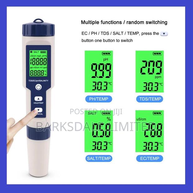 5 in 1 TDS Ec Ph Salinity Temp Water Quality Tester Meter - thumbnail 3