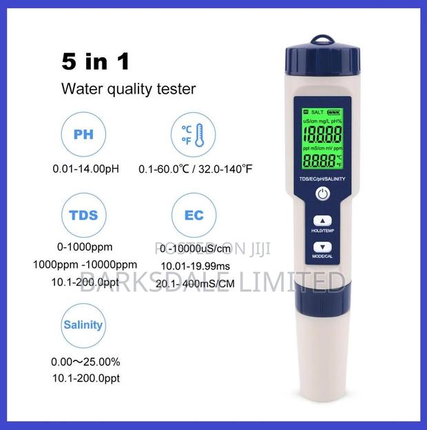 5 in 1 TDS Ec Ph Salinity Temp Water Quality Tester Meter - main view