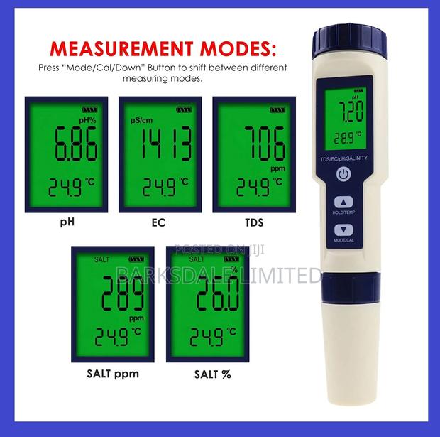 5 in 1 TDS Ec Ph Salinity Temp Water Quality Tester Meter - thumbnail 7