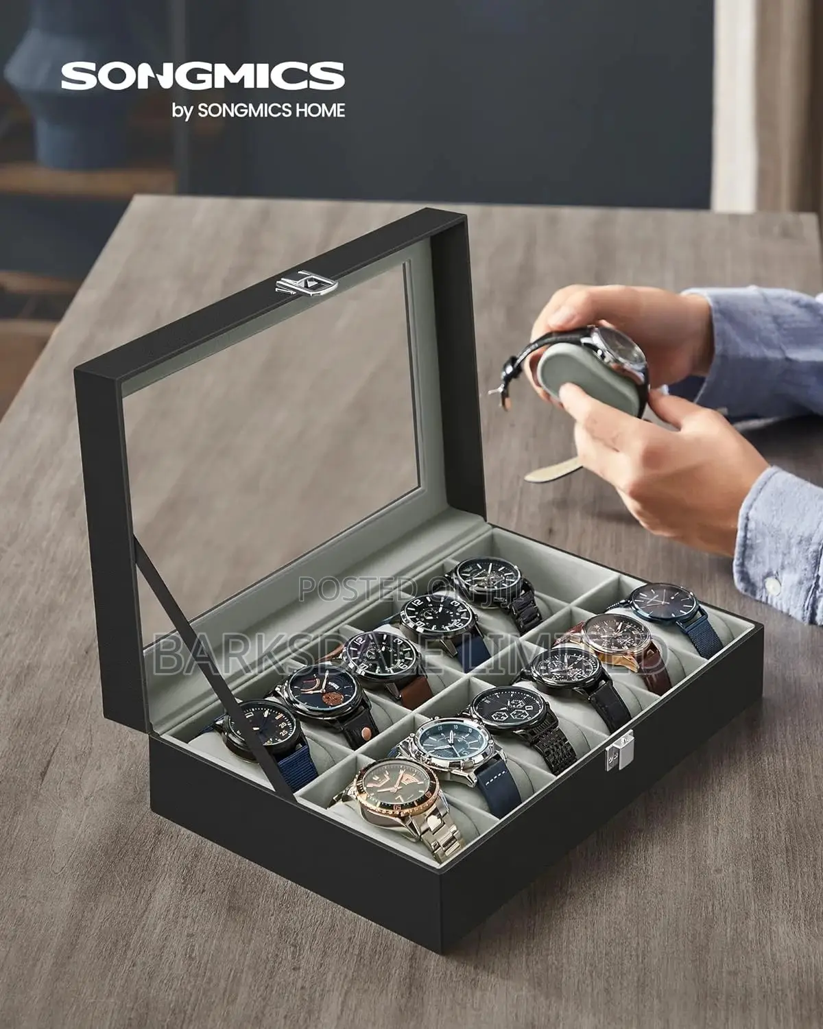 Watch Display Holder Organizer Box Case Jewelry 12 Pod Black