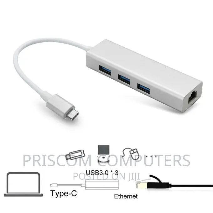 Type -C To 3-port USB Hub + RJ45 Adapter - Type-c To Gigabit