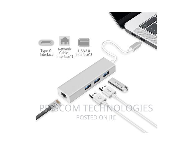 USB Type C to 3 Port USB Hub With LAN, Type C Male to Rj45