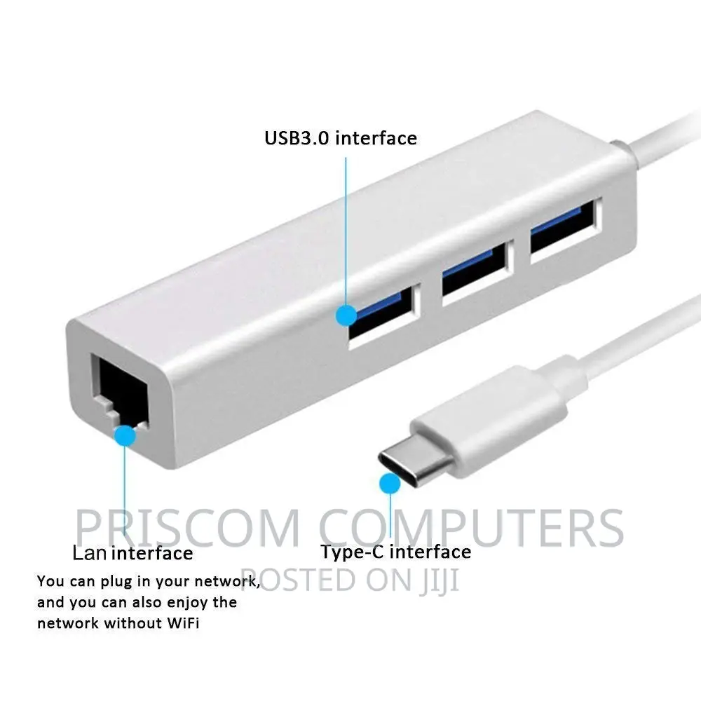 Type -C To 3-port USB Hub + RJ45 Adapter - Type-c To Gigabit