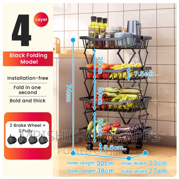 Retractable Metallic 4 Layer Trolley Mesh Rack