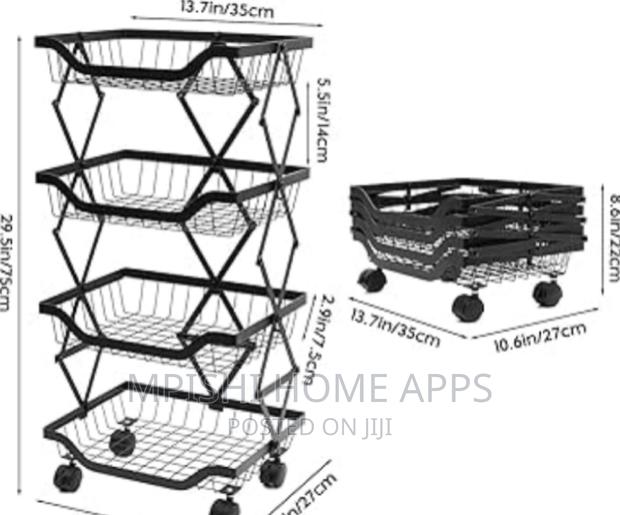 Retractable Metallic 4 Layer Trolley Mesh Rack - thumbnail 3