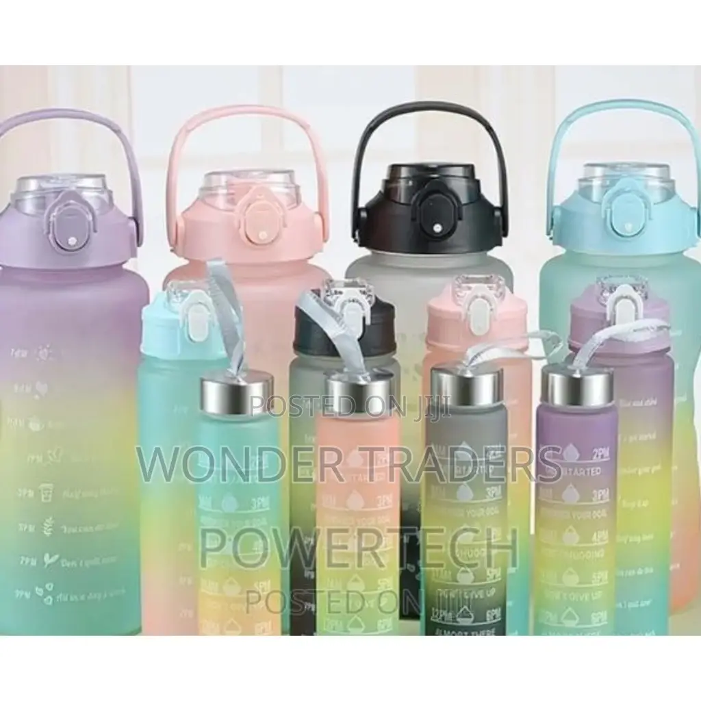 3 in 1 Motivational Water Bottle With Straw and Stamp