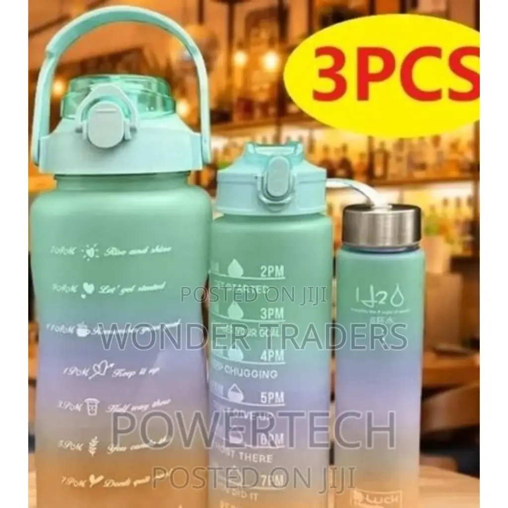 3 in 1 Motivational Water Bottle With Straw and Stamp,