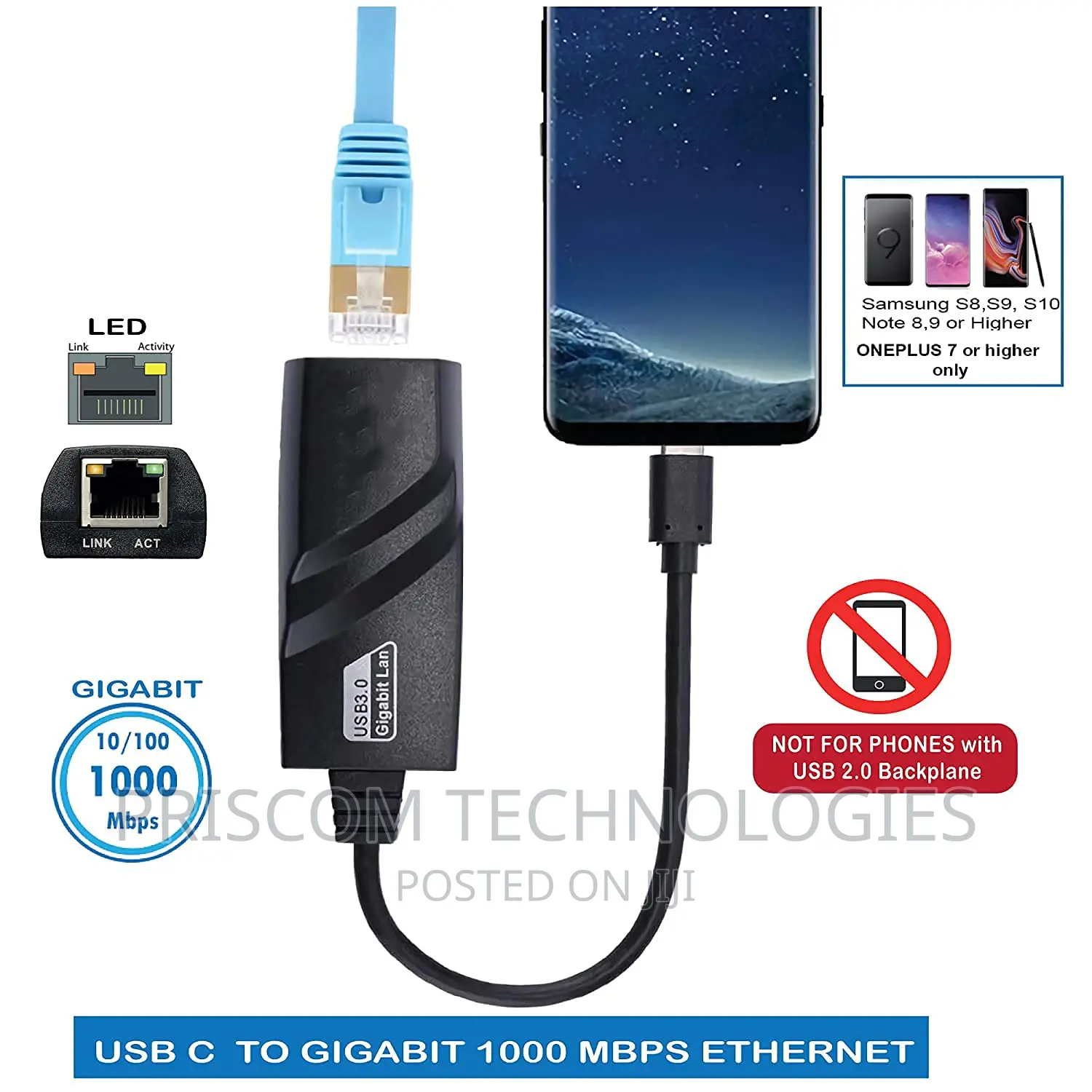 Type C To RJ45 Network LAN Adapter Up To MBPS