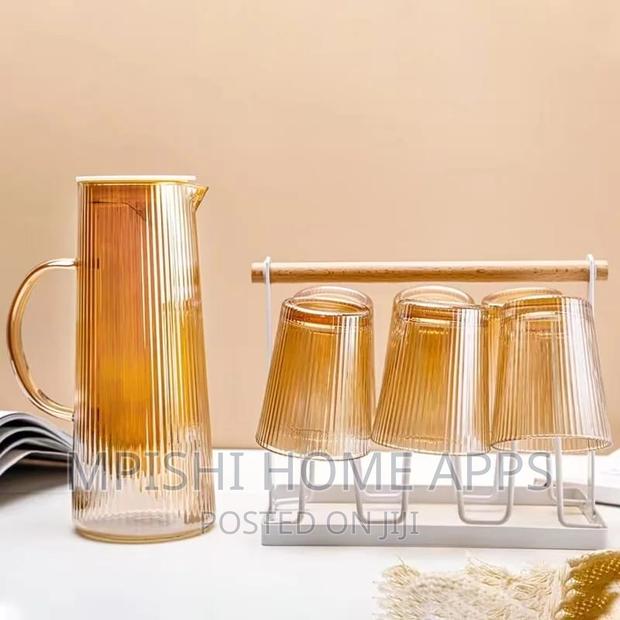 7pc High Quality Borosilicate Vertical Grain Glass Water Set - thumbnail 4