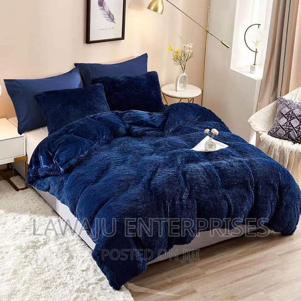 Navy Blue Fluffy Plush Velvet Duvet Set