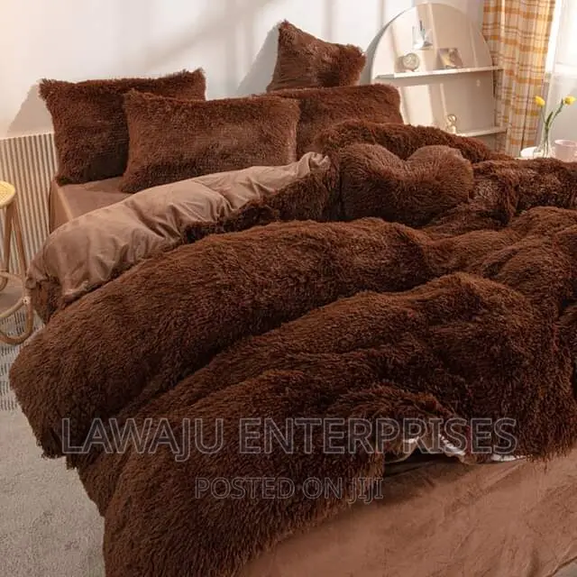 Brown Fluffy Plush Velvet Duvet Set