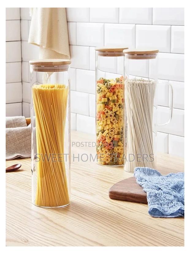 Glass Spaghetti Jar With Bamboo Lid and Handle - main view