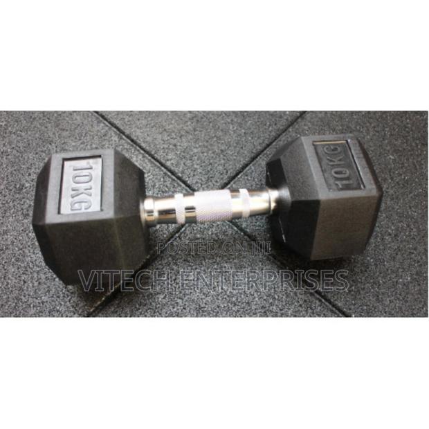 10kg Single Fixed(Hexagon Shaped) Rubber Dumbbells