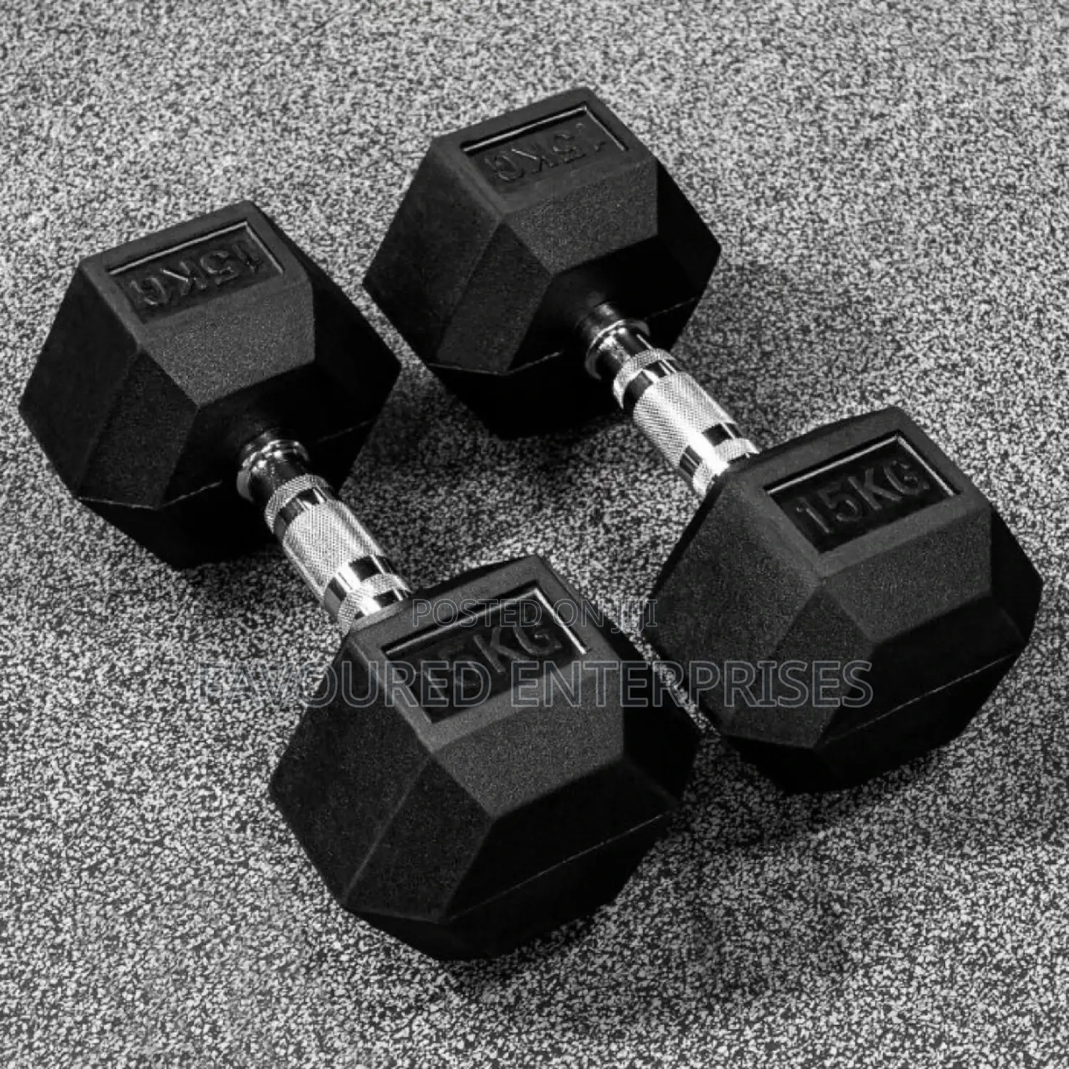 15kg Single Fixed(Hexagon Shaped) Rubber Dumbbells