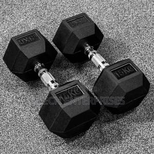 15kg Single Fixed(Hexagon Shaped) Rubber Dumbbells - thumbnail 2