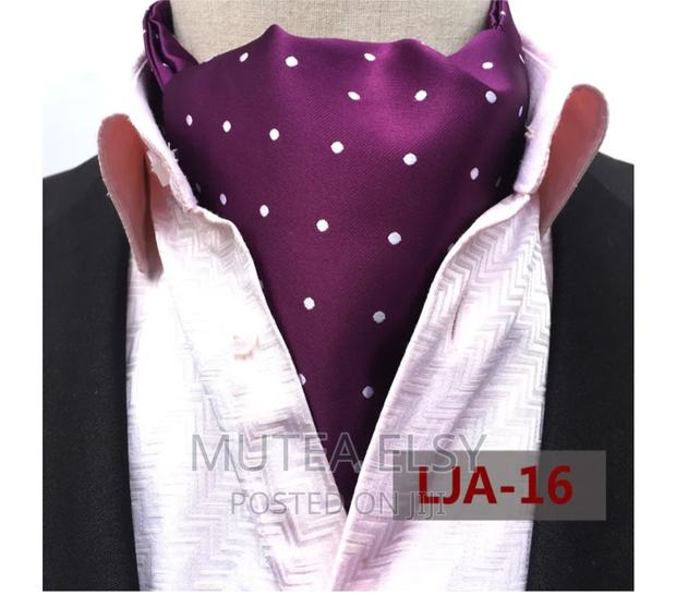 Silver,Black Furshia Polycadot Ascot Ties