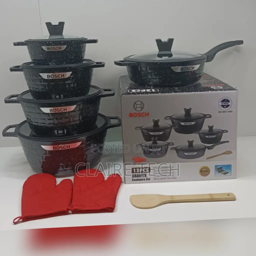 Black/ Grey 13 PCS Cookware Set With Square Texture Look