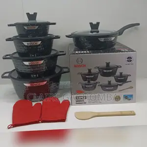 Black/ Grey 13 PCS Cookware Set With Square Texture Look