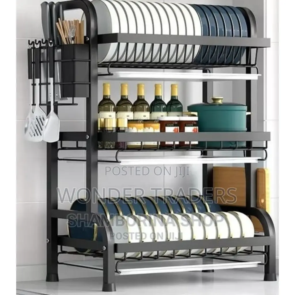 3 Tier Dish Rack With Cutlery Holder Chop Board Holder.