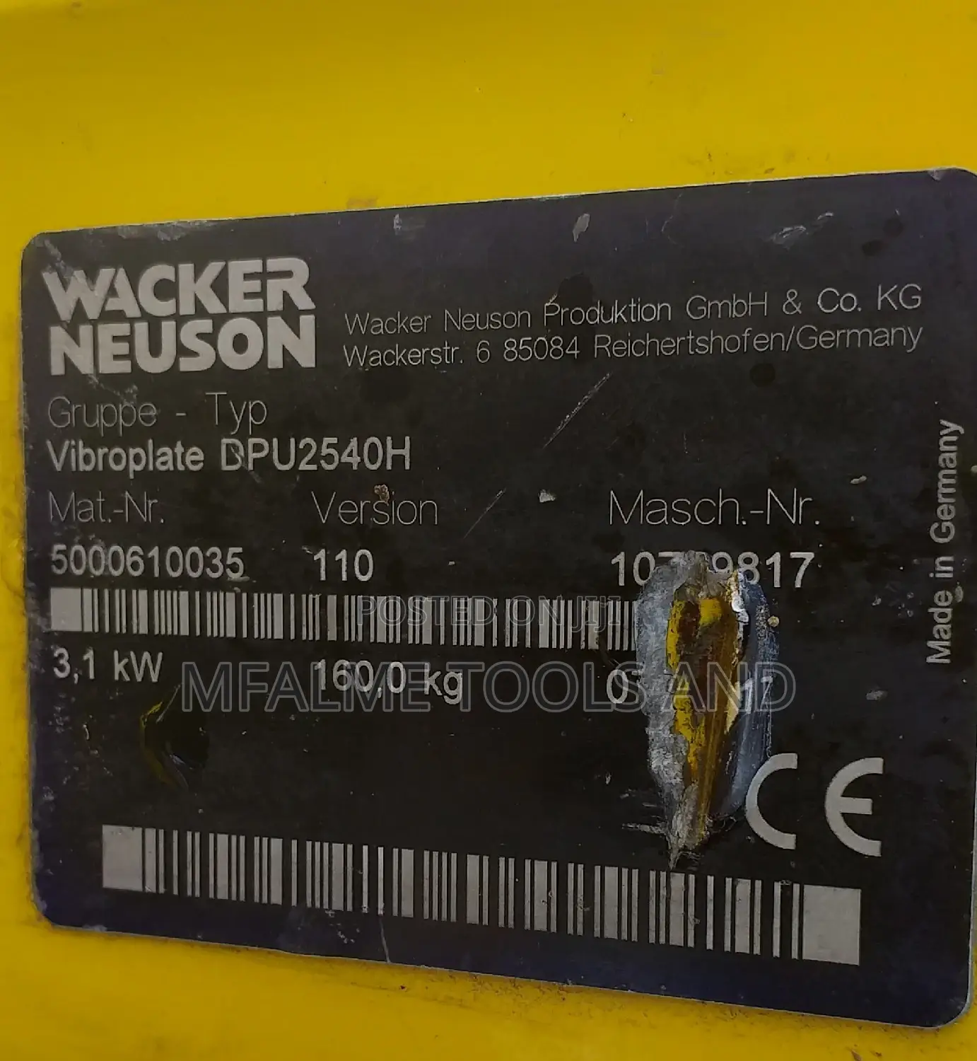 Compactor Plate Wacker 160kg Forward/Reverse Diesel Ex-Uk