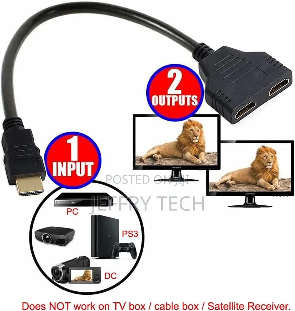 Cablecc HDMI Male to 2 HDMI Female 1 in 2 Out Splitter Cable