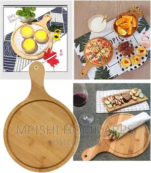 Bamboo Pizza Plate Chop Board, 26cmx36cm And 18cm X26cm