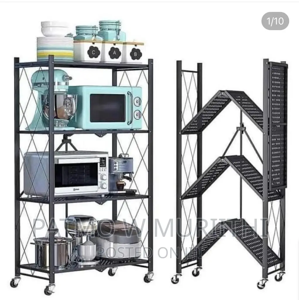 Foldable Kitchen Metallic Storage Rack With Wheels