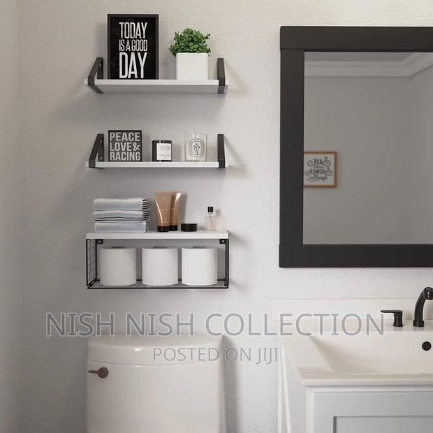 Solid Pine Wood Bathroom Floating Shelves - main view