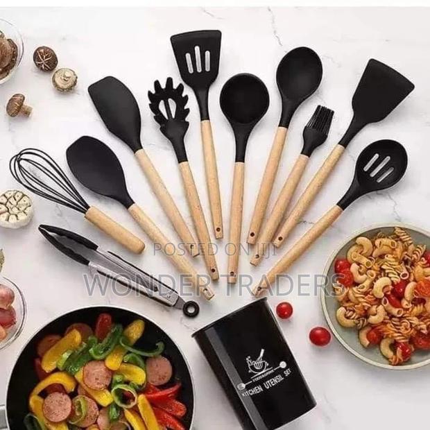 12 PCS Silicone Spoon Set Black - main view
