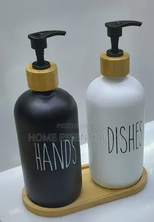 2pcs Lotion/Soap Dispenser Ceramic With a Wooden Base