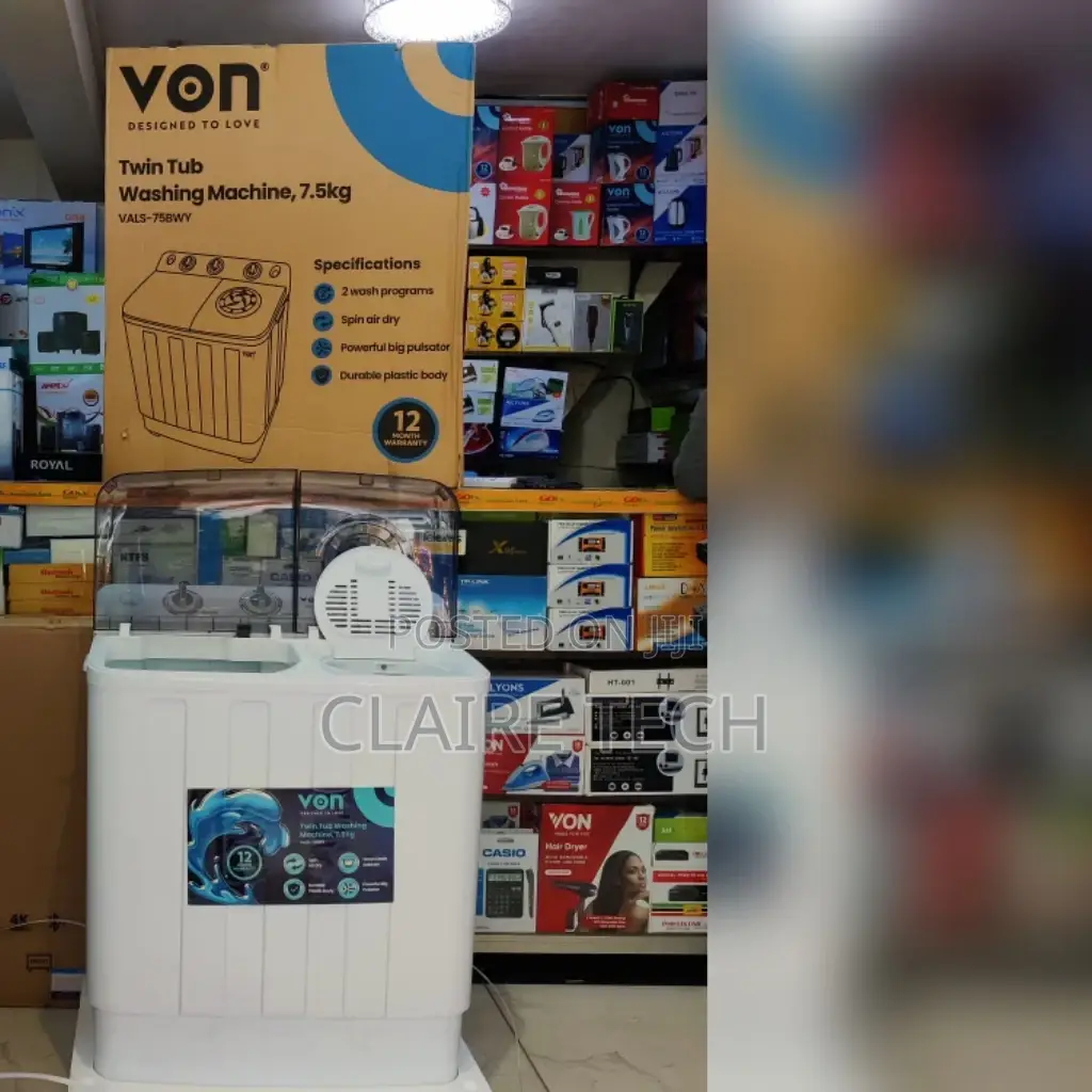 Von 7.5kg Twin Tub Top Load Washing Machine