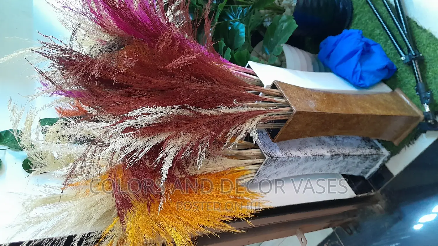 Coloured Grass and Vase Wooden