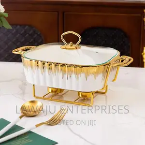 White Ceramic Chaffing Dish With Gold Detail