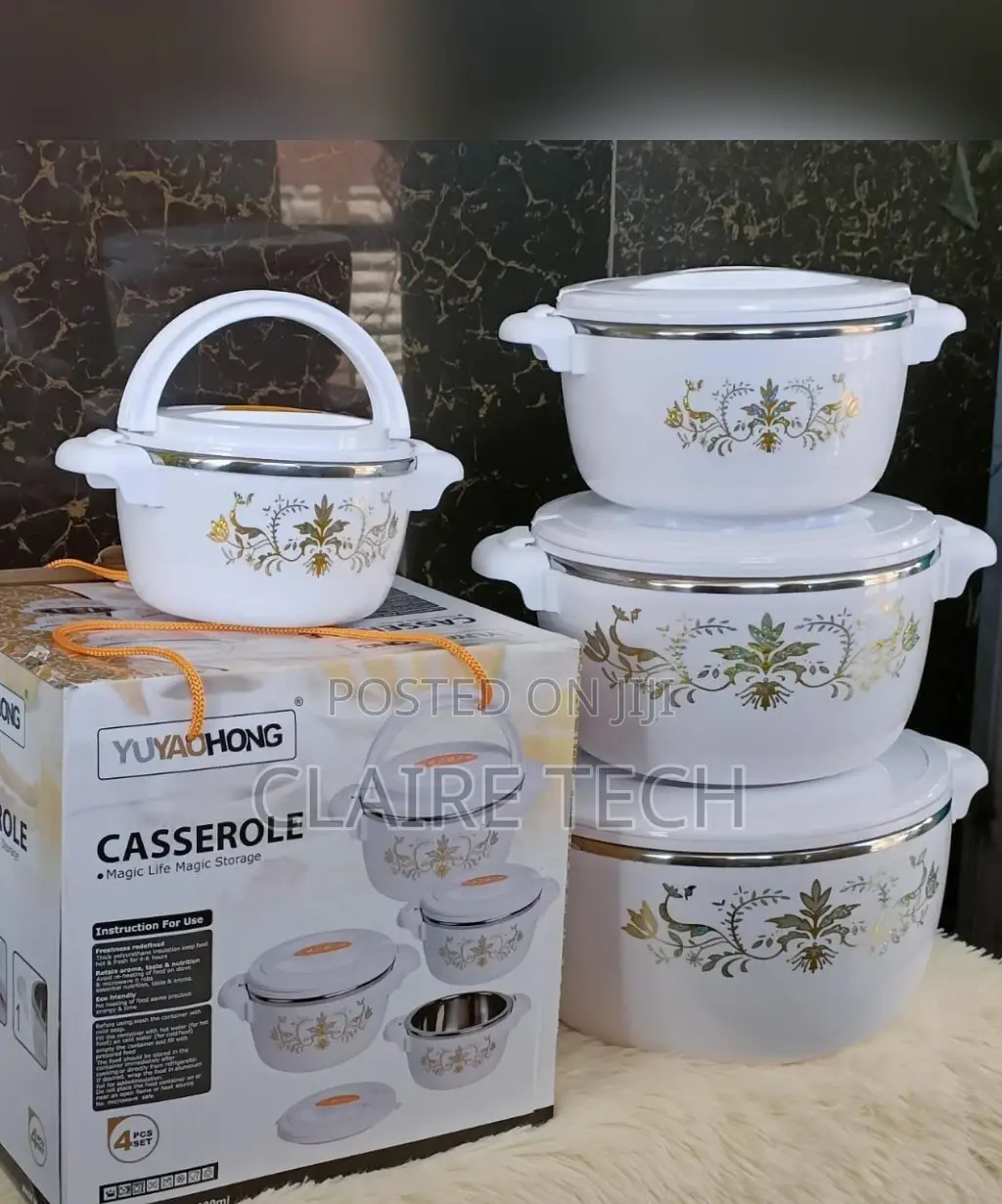 White 4 Pieces Set of Casserole Hot Pot