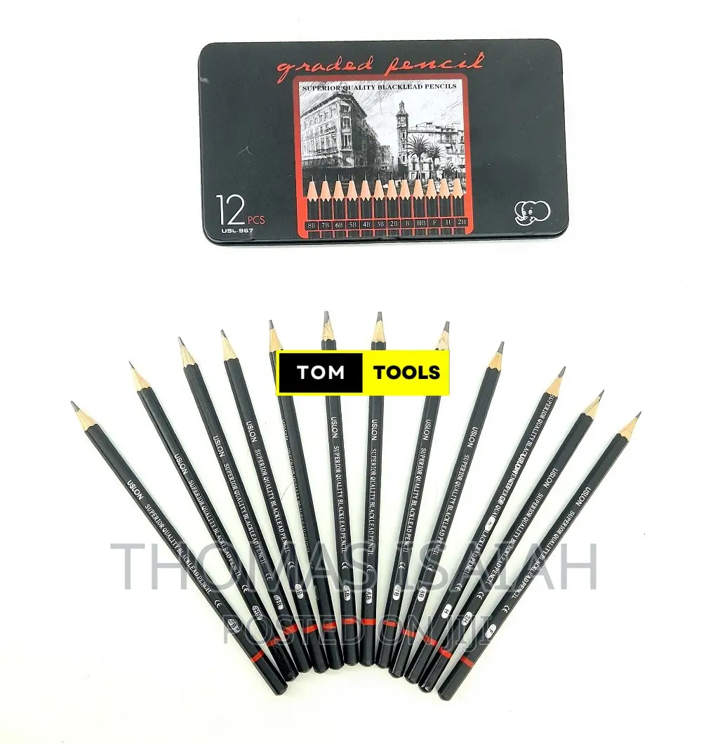 12PCS Graded Black Lead Charcoal Pencils Set 8B, 7B, 6B, 5B,