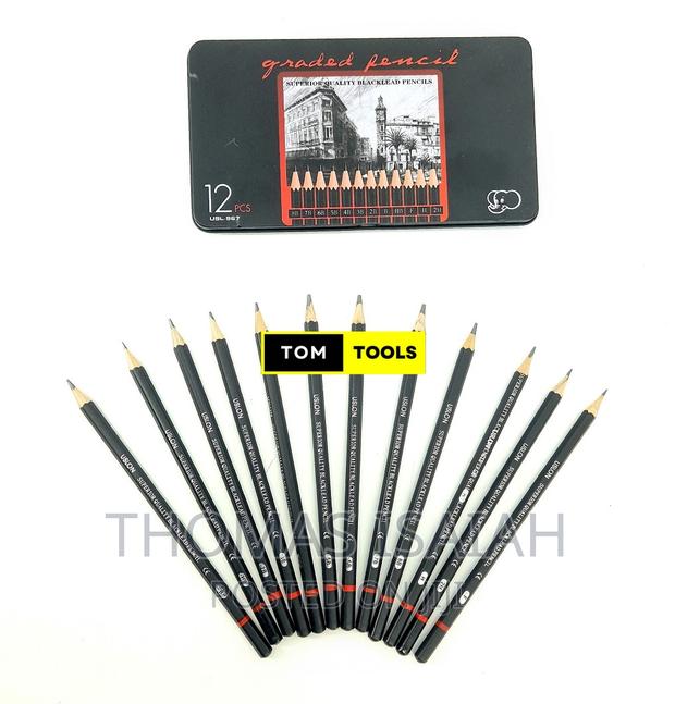 12PCS Graded Black Lead Charcoal Pencils Set 8B, 7B, 6B, 5B, - thumbnail 3