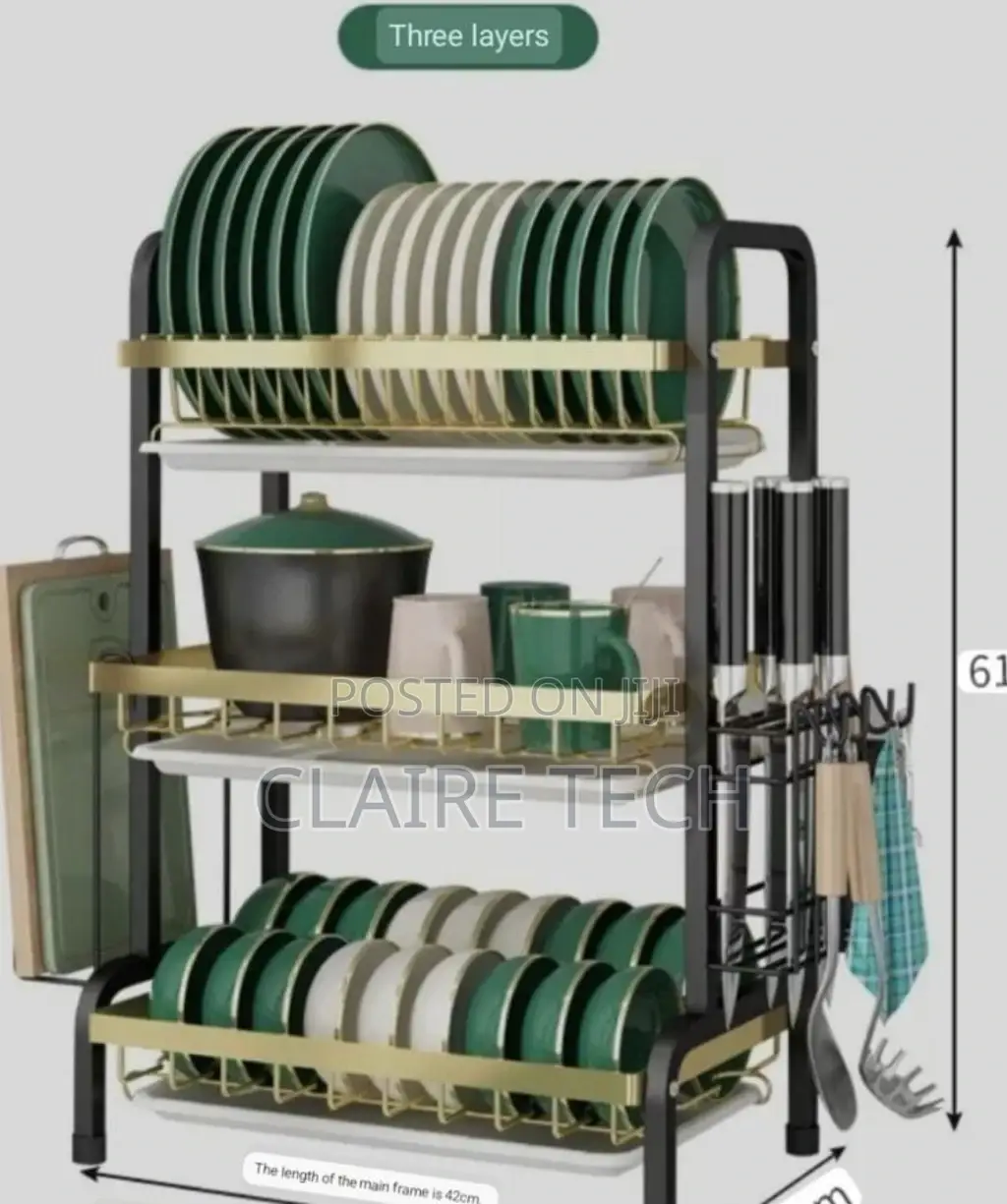 Advanced 3 Layer Dish Rack Golden Black .