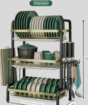 Advanced 3 Layer Dish Rack Golden Black .