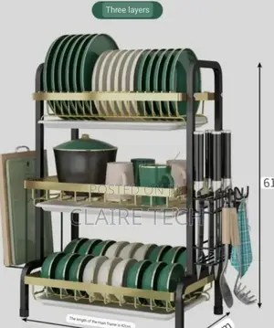 Advanced 3 Layer Dish Rack Golden Black .